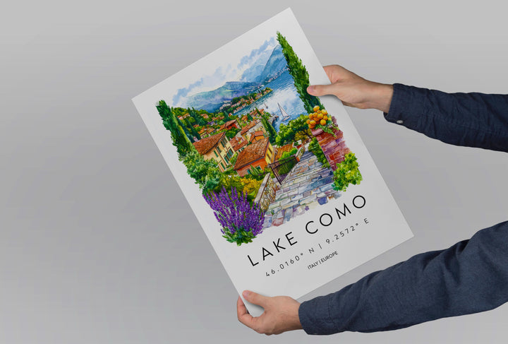 Lake Como Watercolor Poster Lake Como Travel Print Lake Como Wall Art Lake Como Landscape Painting Lake Como Souvenir Italy Decor