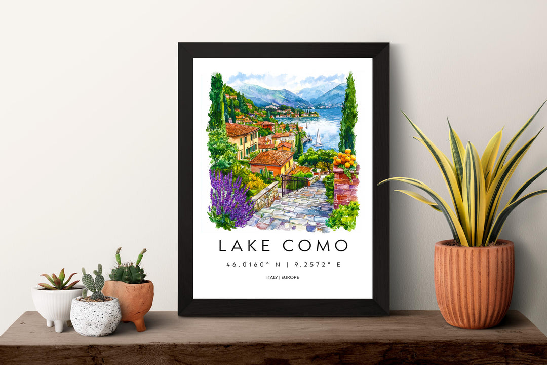 Lake Como Watercolor Poster Lake Como Travel Print Lake Como Wall Art Lake Como Landscape Painting Lake Como Souvenir Italy Decor