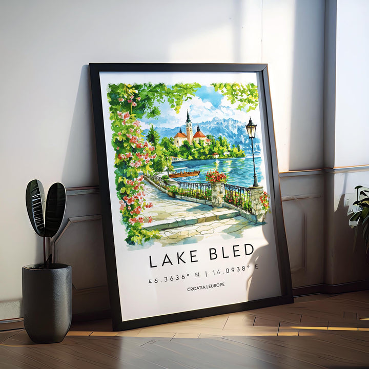 Lake Bled Watercolor Poster Lake Bled Travel Print Lake Bled Wall Art Lake Bled Landscape Painting Lake Bled Souvenir Slovenia Decor