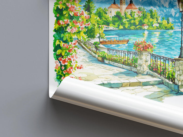 Lake Bled Watercolor Poster Lake Bled Travel Print Lake Bled Wall Art Lake Bled Landscape Painting Lake Bled Souvenir Slovenia Decor