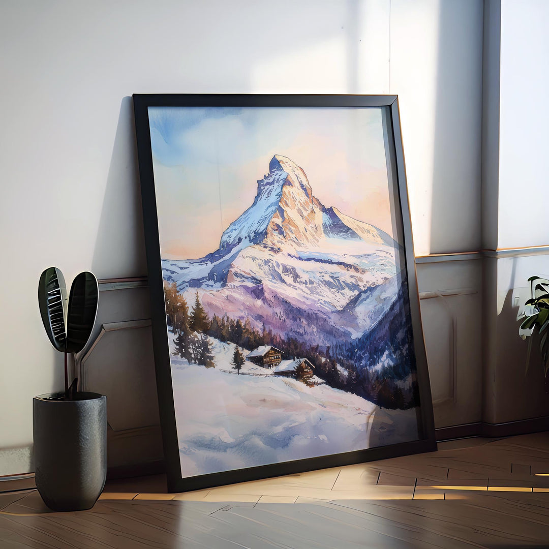 Zermatt Watercolor Poster Zermatt Travel Print Zermatt Wall Art Zermatt Mountain Painting Zermatt Souvenir Swiss Alps Decor