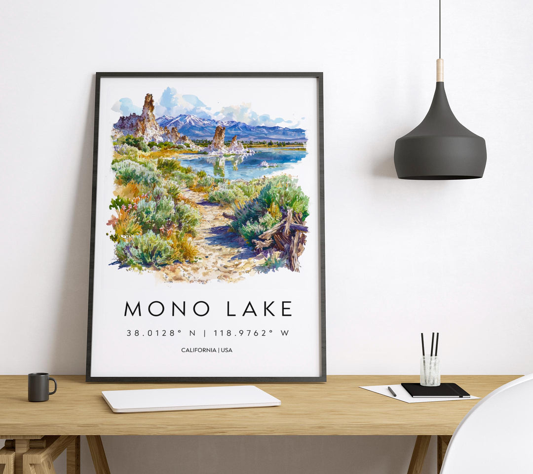 Mono Lake Watercolor Poster Mono Lake Travel Print California Nature Art Desert Lake Painting Mono Lake Decor