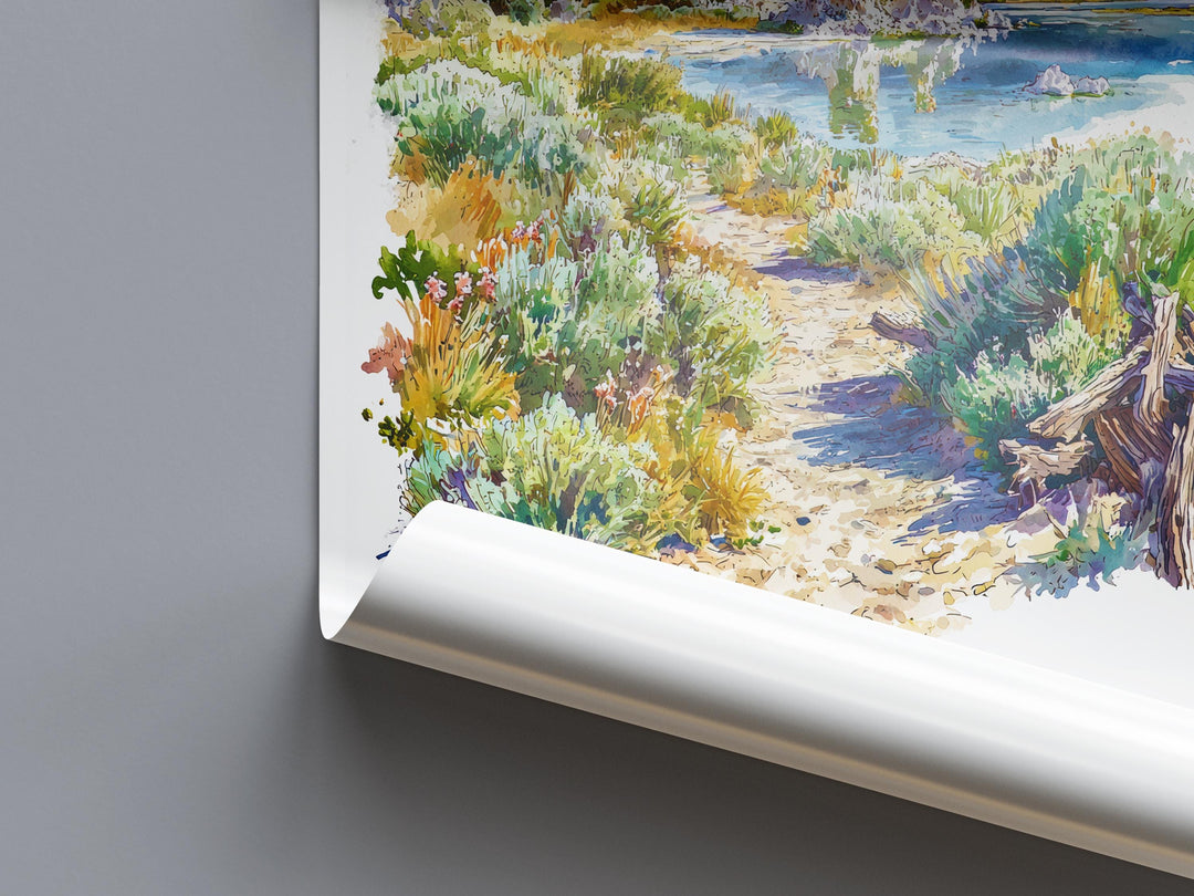 Mono Lake Watercolor Poster Mono Lake Travel Print California Nature Art Desert Lake Painting Mono Lake Decor