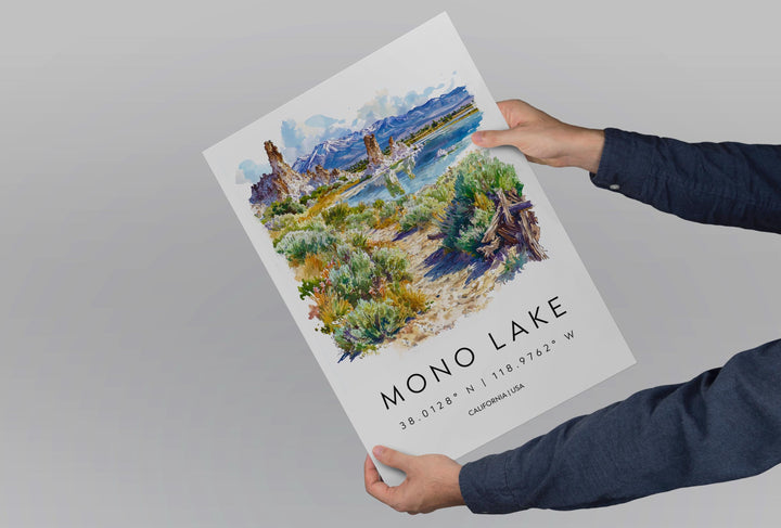 Mono Lake Watercolor Poster Mono Lake Travel Print California Nature Art Desert Lake Painting Mono Lake Decor