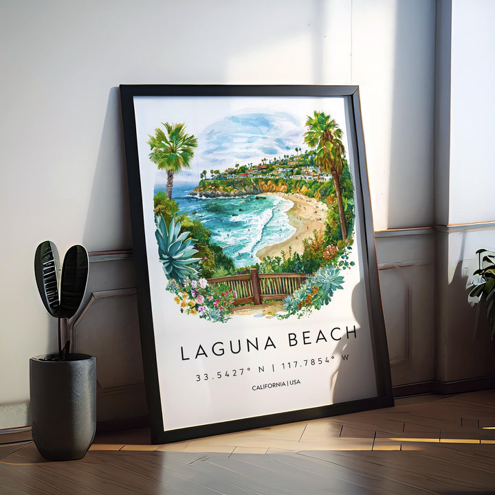Laguna Beach Watercolor Poster Laguna Beach Travel Print California Wall Art Coastal Painting Laguna Decor
