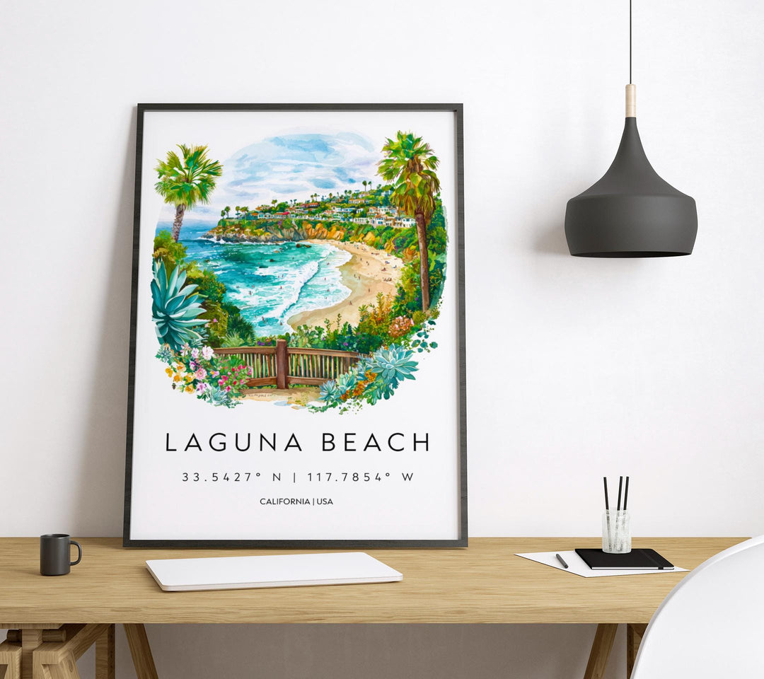Laguna Beach Watercolor Poster Laguna Beach Travel Print California Wall Art Coastal Painting Laguna Decor