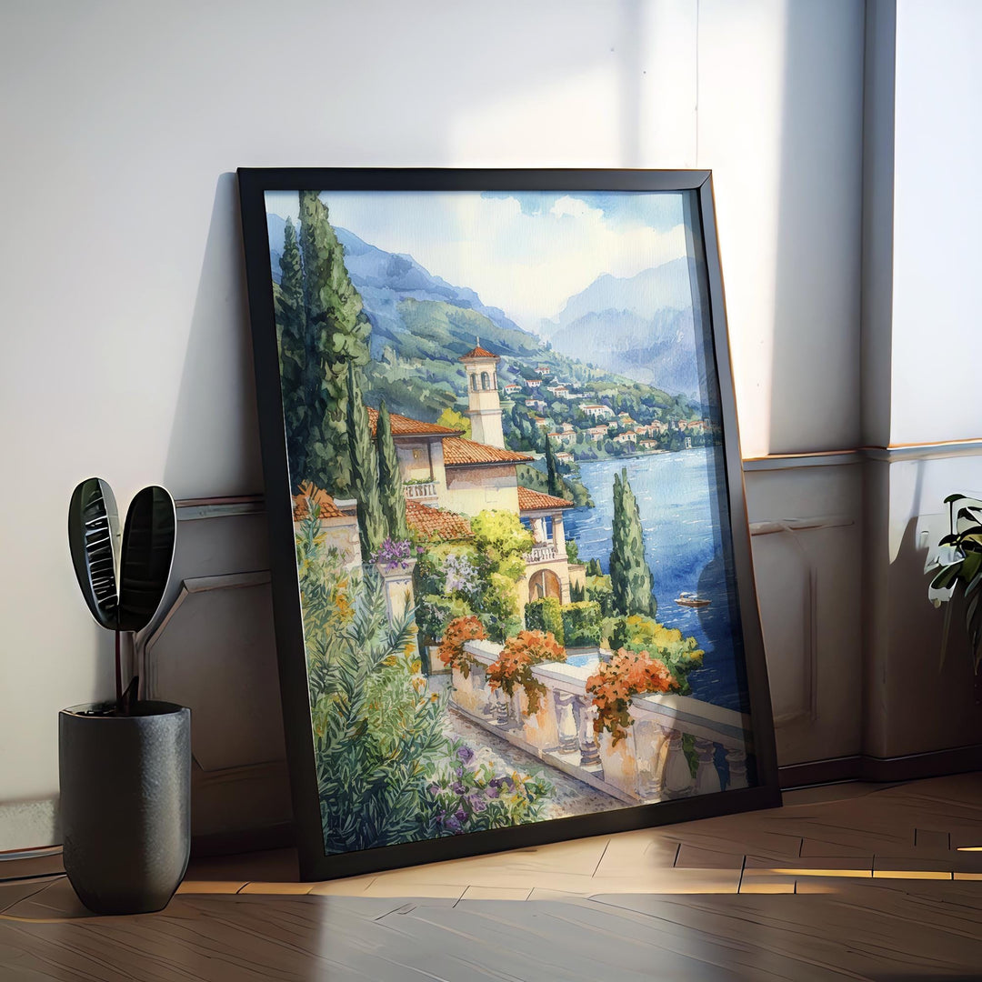 Lake Como Watercolor Poster Lake Como Travel Print Lake Como Wall Art Lake Como Painting Lake Como Souvenir Italy Decor