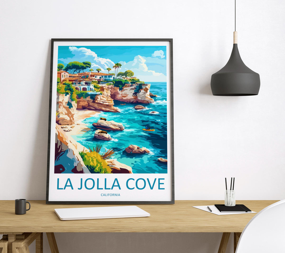 La Jolla Cove Travel Poster California Wall Art Coastal View Print Ocean Cliff Illustration San Diego Decor La Jolla Gift Souvenir