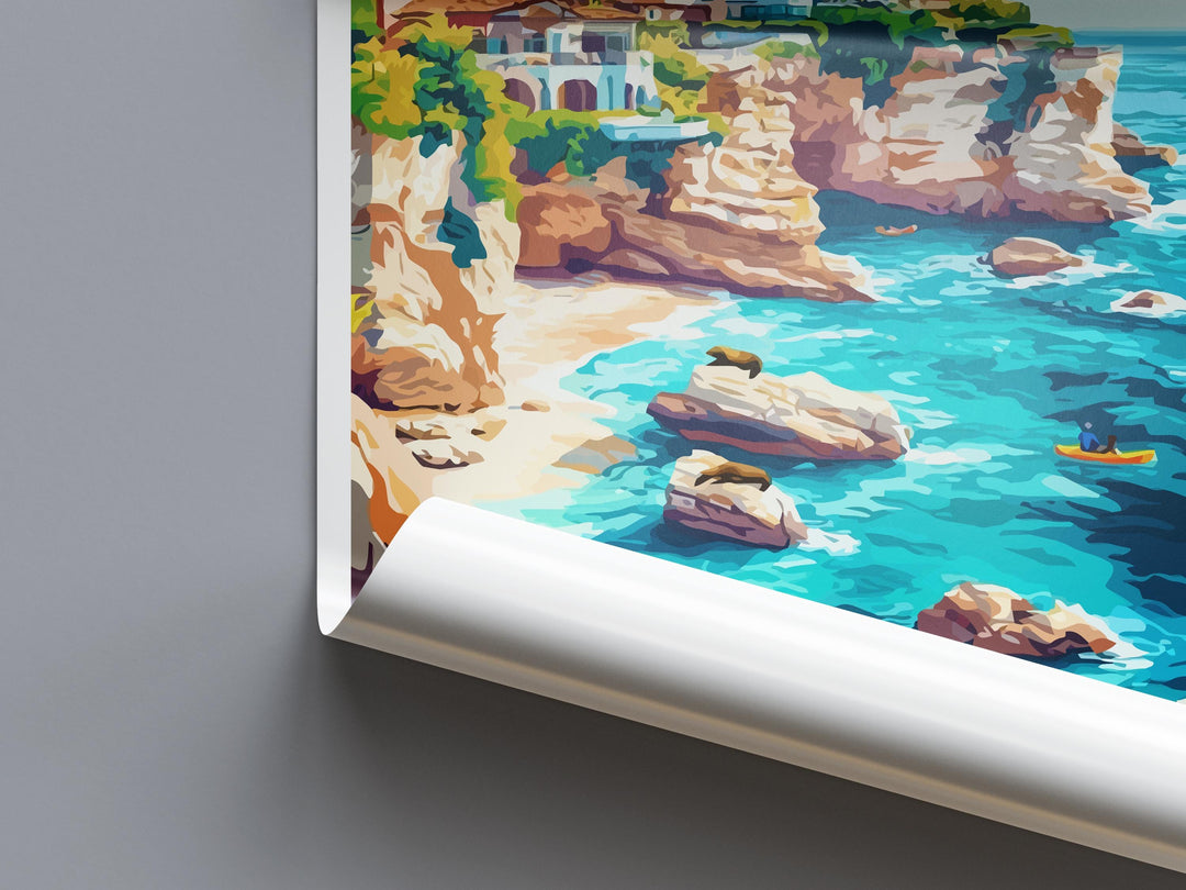 La Jolla Cove Travel Poster California Wall Art Coastal View Print Ocean Cliff Illustration San Diego Decor La Jolla Gift Souvenir