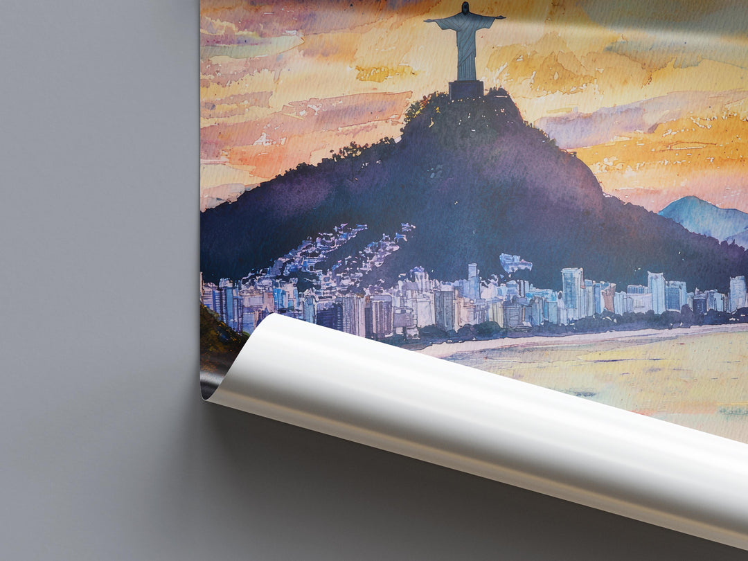 Rio de Janeiro Watercolor Poster Rio de Janeiro Travel Print Rio Wall Art Rio Cityscape Painting Rio Souvenir Brazil Decor