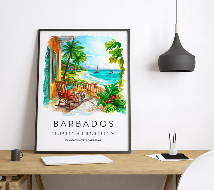 Barbados Watercolor Poster Barbados Travel Print Barbados Wall Art Caribbean Island Painting Barbados Souvenir Decor