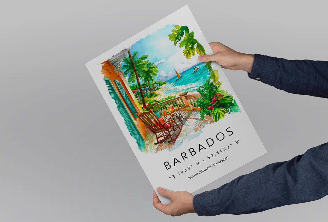 Barbados Watercolor Poster Barbados Travel Print Barbados Wall Art Caribbean Island Painting Barbados Souvenir Decor
