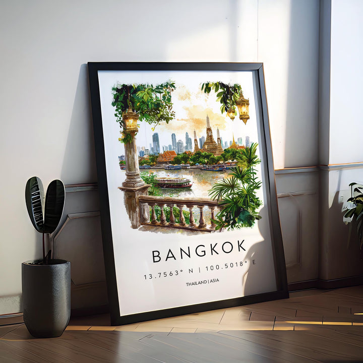 Bangkok Watercolor Poster Bangkok Travel Print Bangkok Wall Art Bangkok Cityscape Painting Bangkok Souvenir Thailand Decor