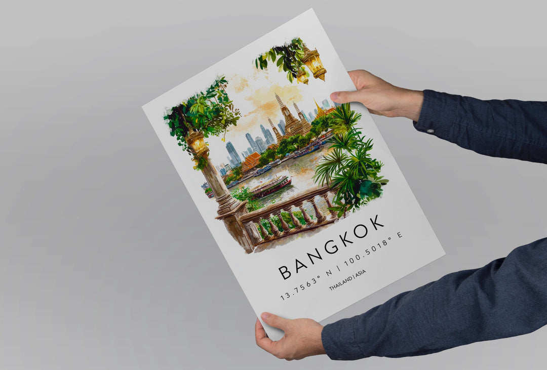 Bangkok Watercolor Poster Bangkok Travel Print Bangkok Wall Art Bangkok Cityscape Painting Bangkok Souvenir Thailand Decor