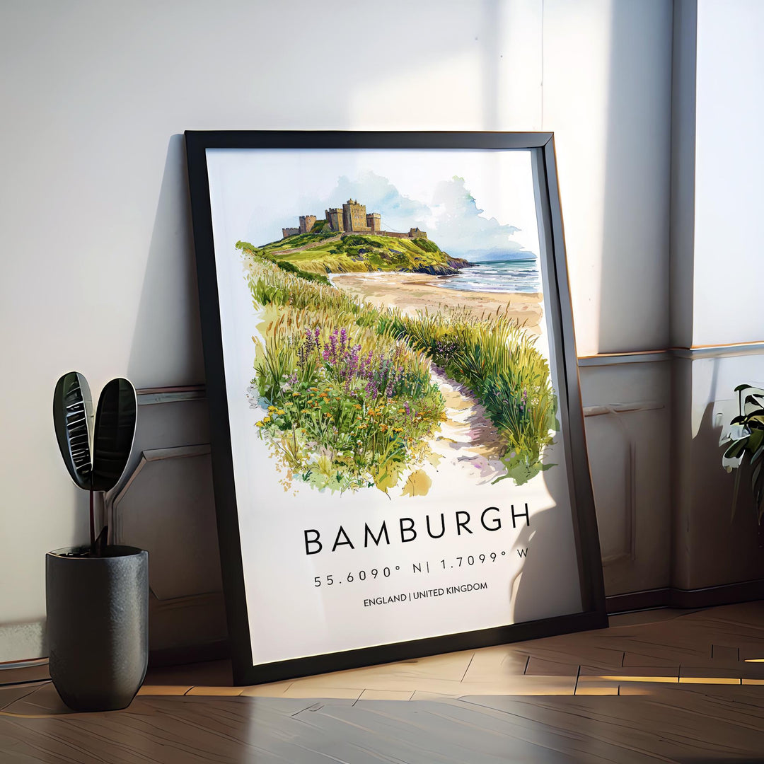 Bamburgh Castle Watercolor Poster Bamburgh Travel Print Bamburgh Wall Art Castle Painting Northumberland UK Decor