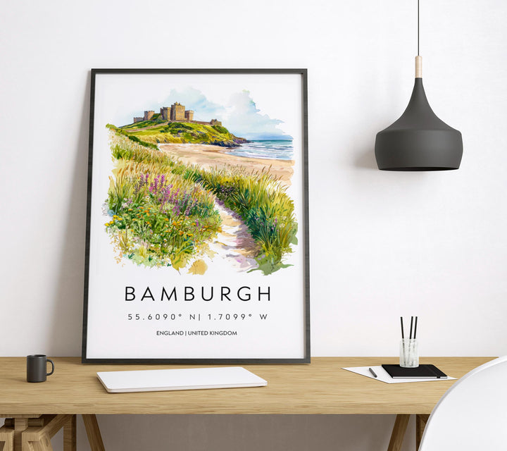 Bamburgh Castle Watercolor Poster Bamburgh Travel Print Bamburgh Wall Art Castle Painting Northumberland UK Decor