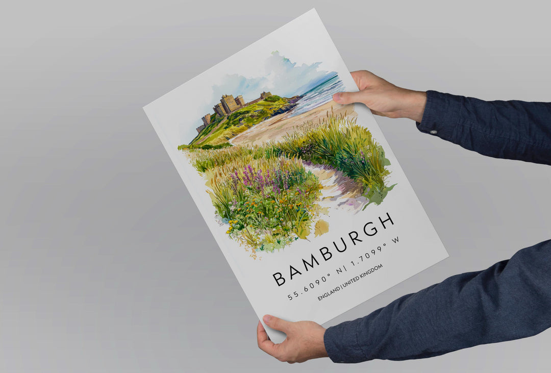 Bamburgh Castle Watercolor Poster Bamburgh Travel Print Bamburgh Wall Art Castle Painting Northumberland UK Decor