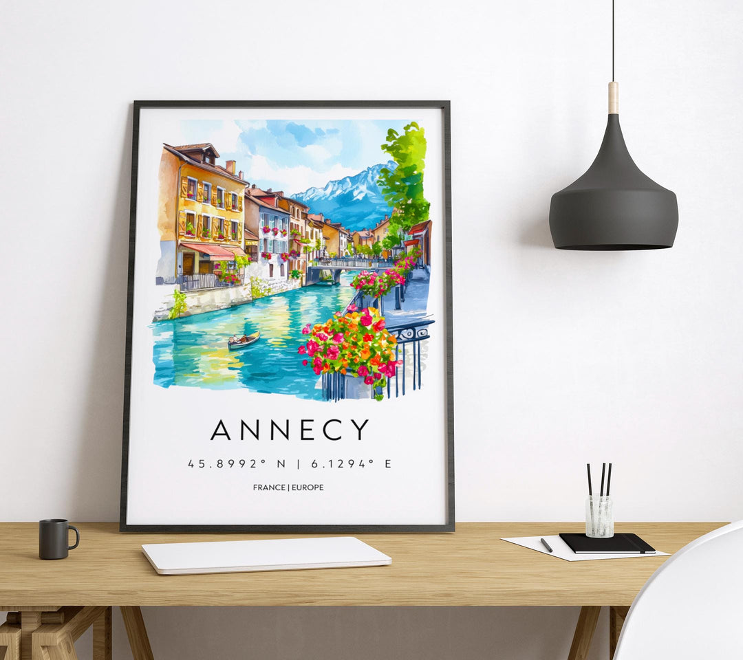 Annecy Watercolor Poster Annecy Travel Print Annecy Wall Art Annecy Landscape Painting Annecy Souvenir France Decor