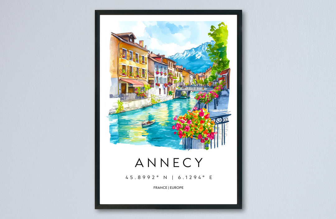 Annecy Watercolor Poster Annecy Travel Print Annecy Wall Art Annecy Landscape Painting Annecy Souvenir France Decor
