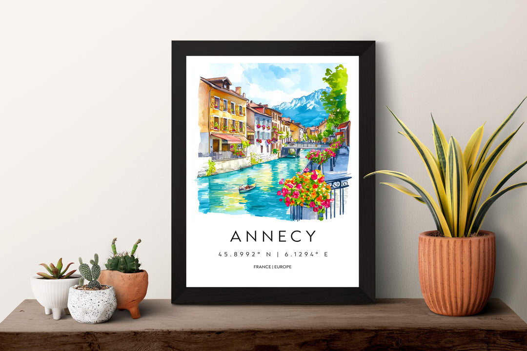 Annecy Watercolor Poster Annecy Travel Print Annecy Wall Art Annecy Landscape Painting Annecy Souvenir France Decor