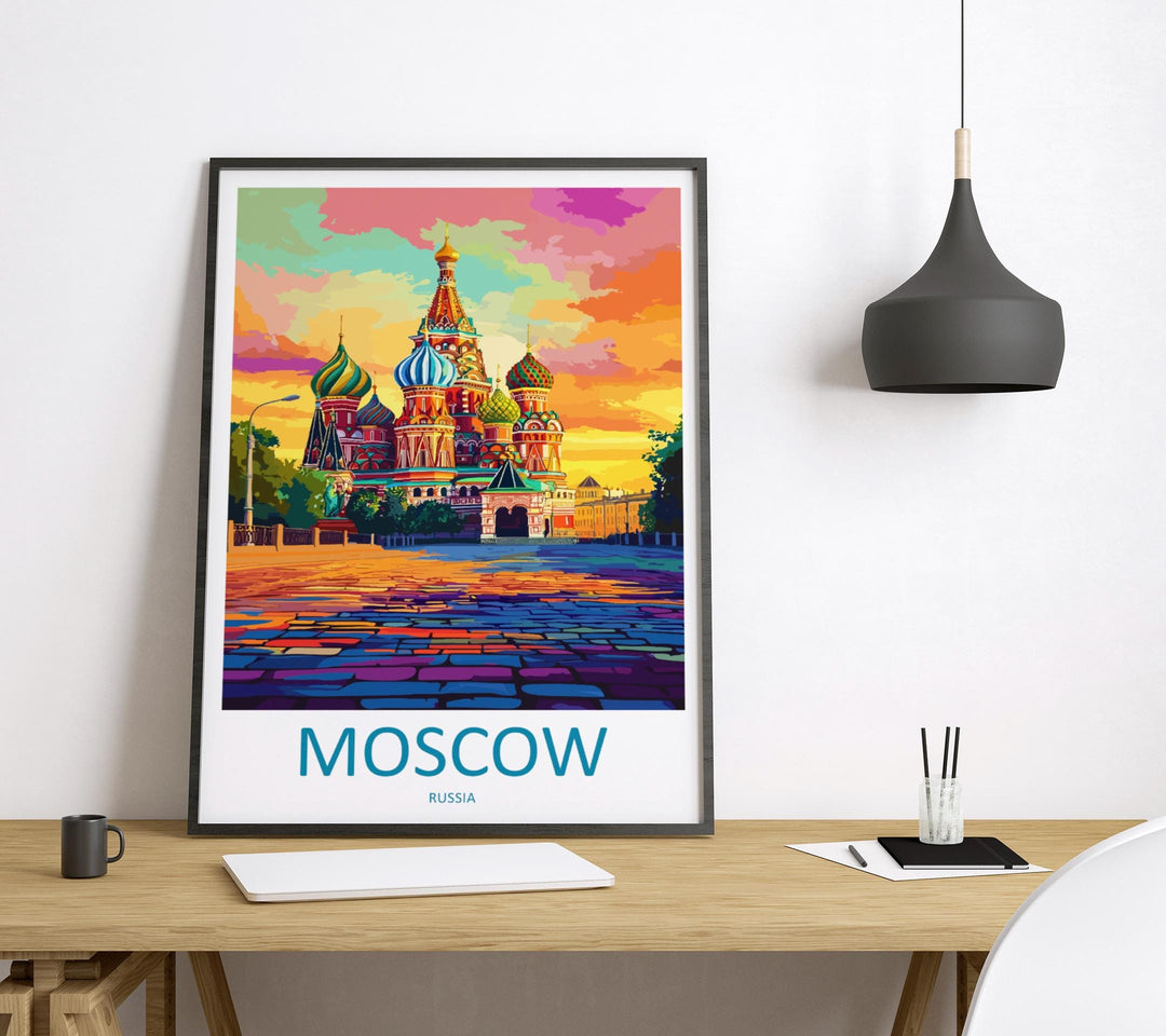 Moscow Travel Poster Russia Wall Art Cityscape Print Red Square View Illustration Saint Basil’s Decor Moscow Gift Souvenir Scene