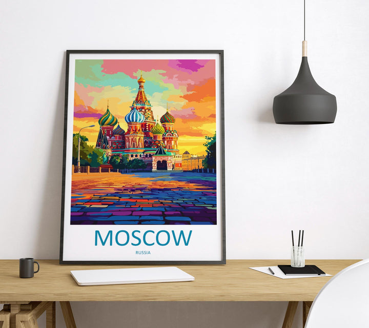 Moscow Travel Poster Russia Wall Art Cityscape Print Red Square View Illustration Saint Basil’s Decor Moscow Gift Souvenir Scene
