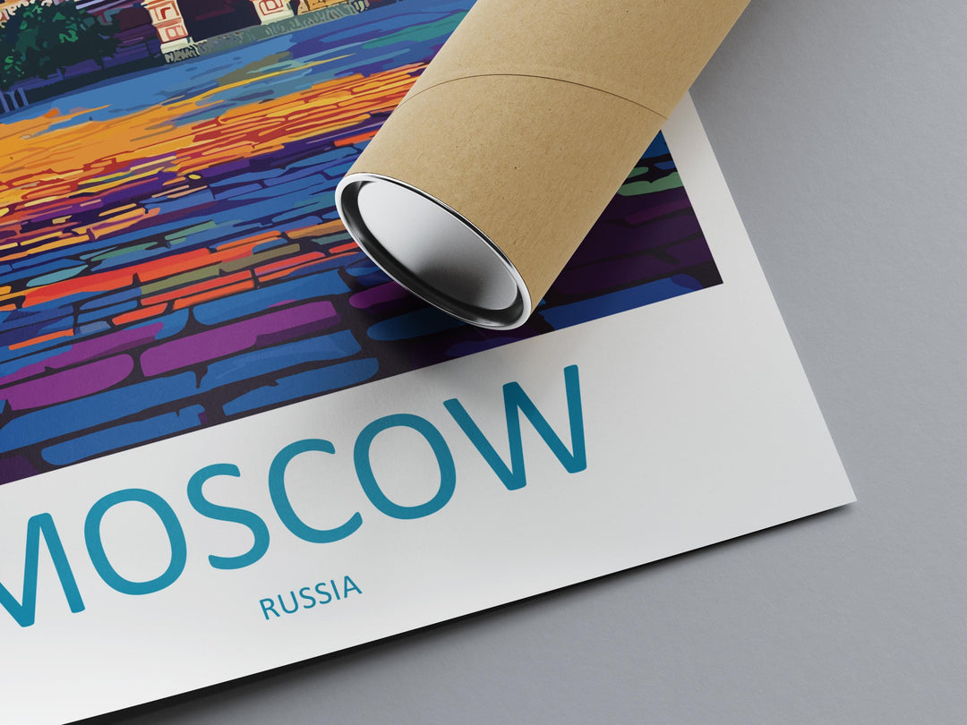 Moscow Travel Poster Russia Wall Art Cityscape Print Red Square View Illustration Saint Basil’s Decor Moscow Gift Souvenir Scene