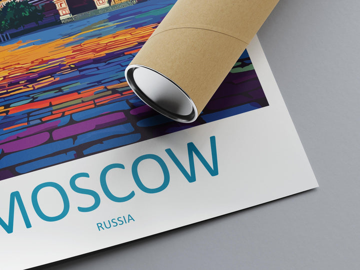Moscow Travel Poster Russia Wall Art Cityscape Print Red Square View Illustration Saint Basil’s Decor Moscow Gift Souvenir Scene