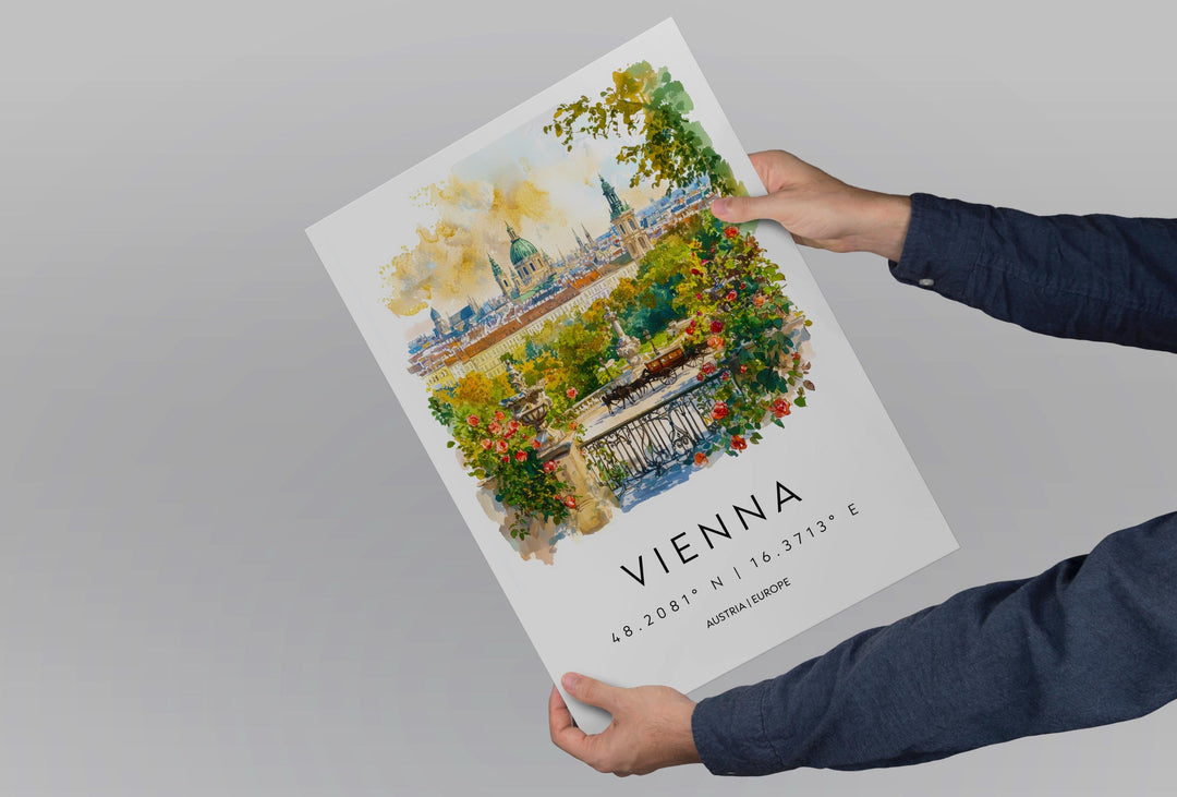 Vienna Watercolor Poster Vienna Travel Print Vienna Wall Art Vienna Cityscape Painting Vienna Souvenir Austria Decor