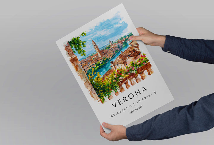 Verona Watercolor Poster Verona Travel Print Verona Wall Art Verona Cityscape Painting Verona Souvenir Italy Decor