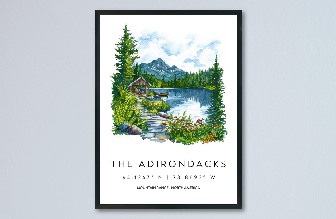 Adirondacks Watercolor Poster Adirondacks Travel Print Adirondacks Wall Art Mountain Landscape Painting Nature Decor