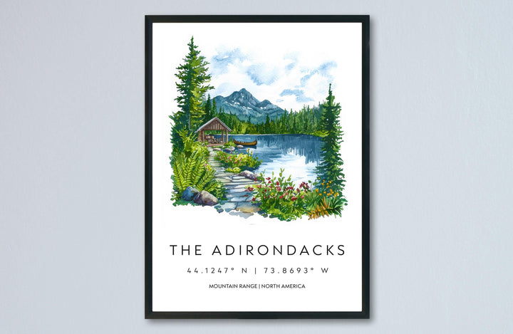 Adirondacks Watercolor Poster Adirondacks Travel Print Adirondacks Wall Art Mountain Landscape Painting Nature Decor