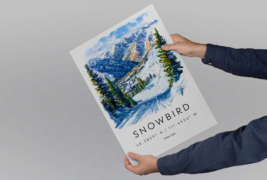 Snowbird Watercolor Poster Snowbird Travel Print Snowbird Wall Art Snowbird Ski Resort Painting Utah Mountain Decor