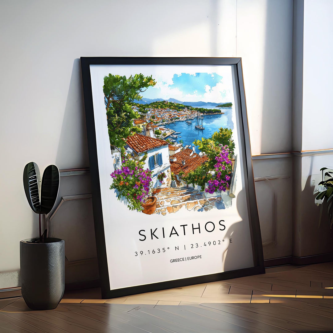 Skiathos Watercolor Poster Skiathos Travel Print Skiathos Wall Art Skiathos Painting Greek Island Souvenir Decor