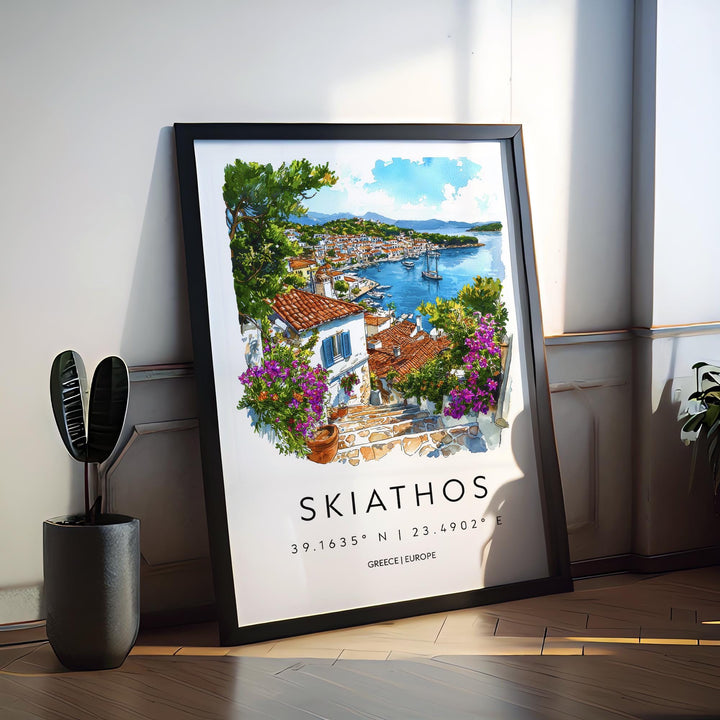 Skiathos Watercolor Poster Skiathos Travel Print Skiathos Wall Art Skiathos Painting Greek Island Souvenir Decor