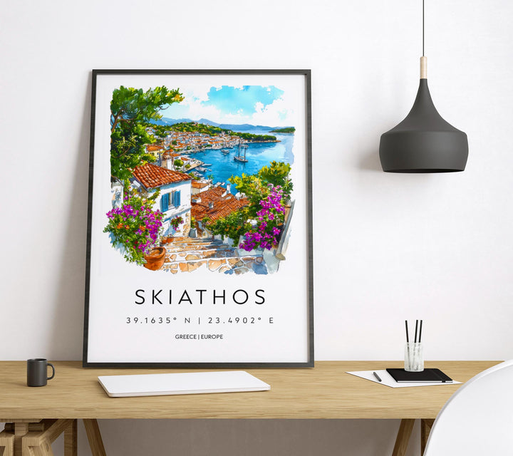 Skiathos Watercolor Poster Skiathos Travel Print Skiathos Wall Art Skiathos Painting Greek Island Souvenir Decor