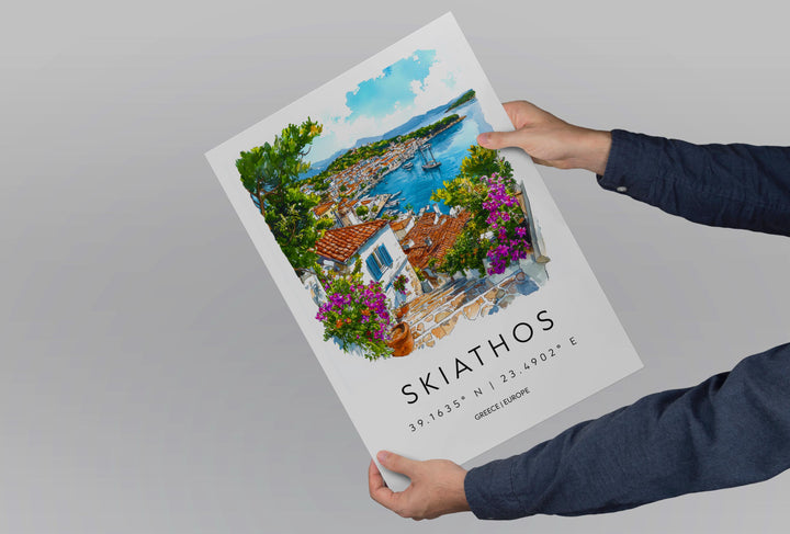 Skiathos Watercolor Poster Skiathos Travel Print Skiathos Wall Art Skiathos Painting Greek Island Souvenir Decor