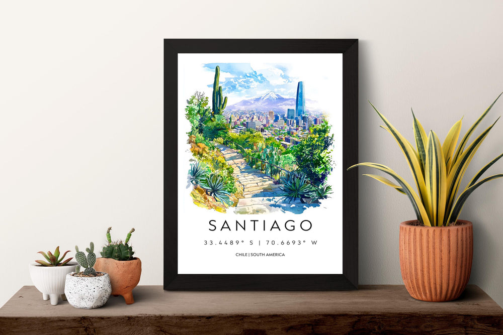 Santiago Watercolor Poster Santiago Travel Print Santiago Wall Art Santiago Cityscape Painting Chile Souvenir Decor