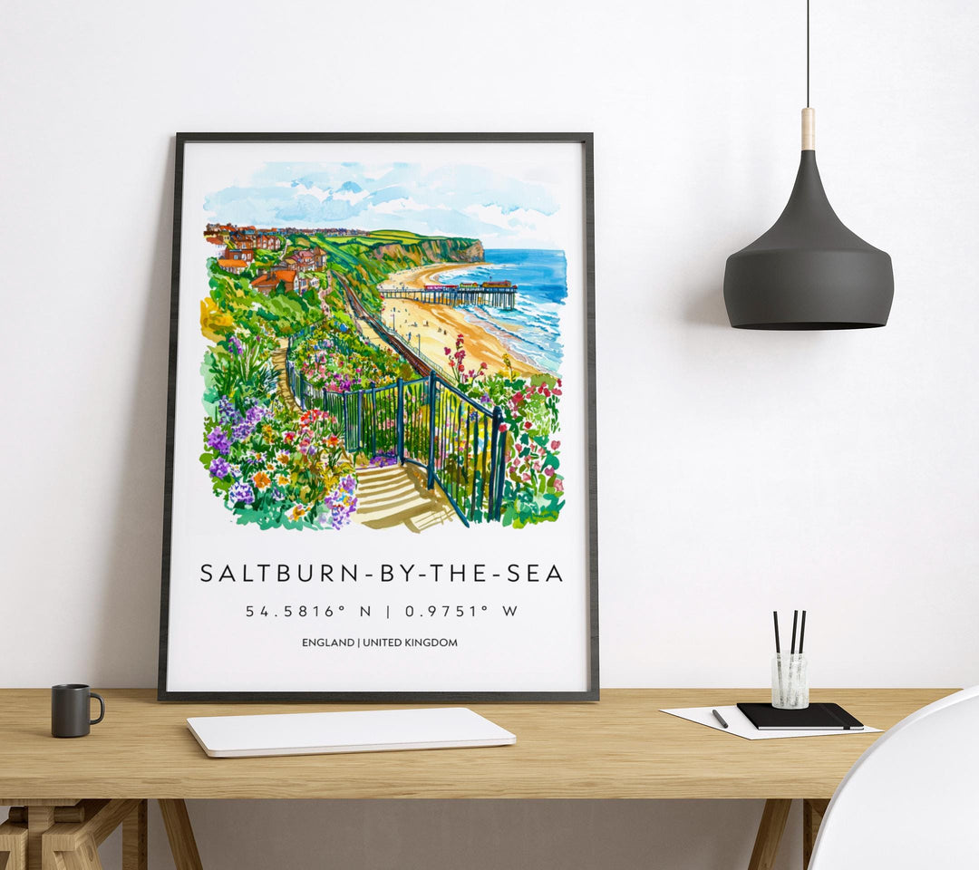 Saltburn Watercolor Poster Saltburn-by-the-Sea Travel Print Saltburn Wall Art Coastal Painting UK Seaside Souvenir