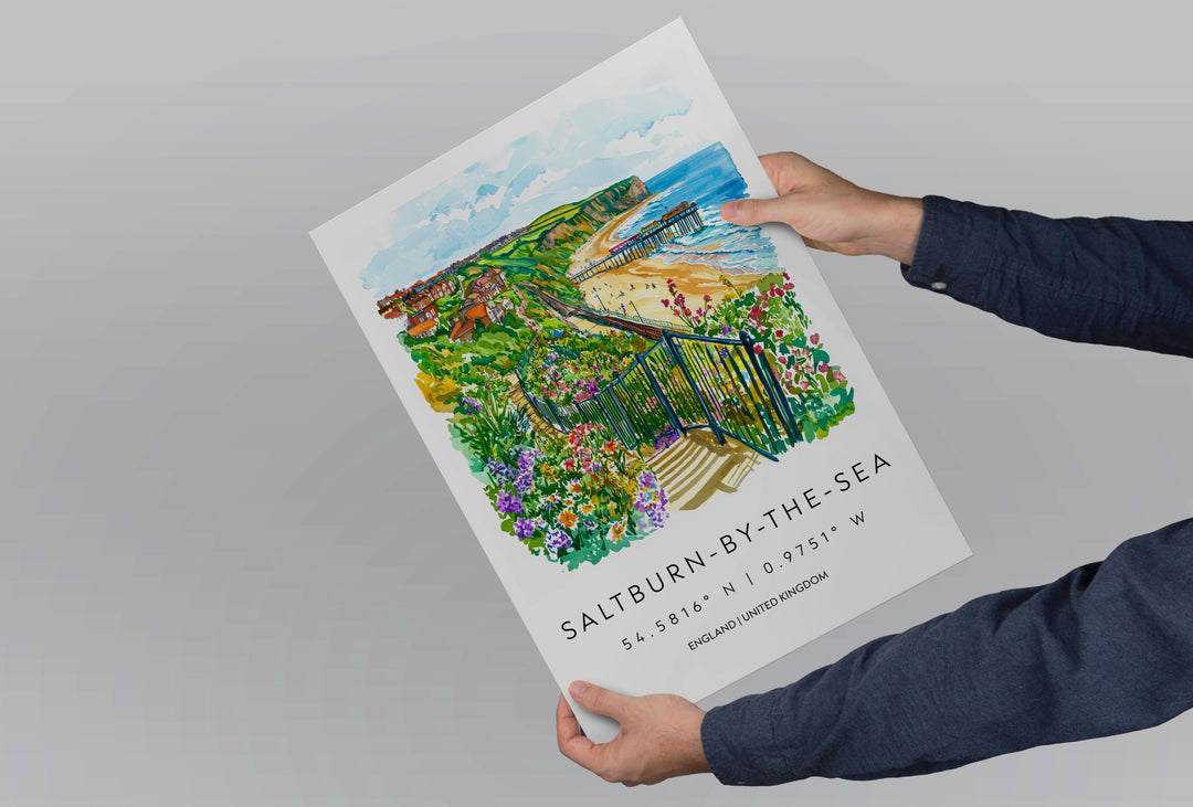 Saltburn Watercolor Poster Saltburn-by-the-Sea Travel Print Saltburn Wall Art Coastal Painting UK Seaside Souvenir