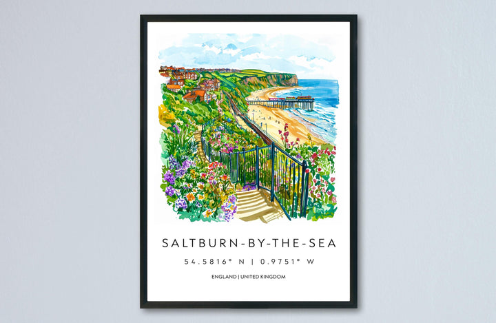 Saltburn Watercolor Poster Saltburn-by-the-Sea Travel Print Saltburn Wall Art Coastal Painting UK Seaside Souvenir