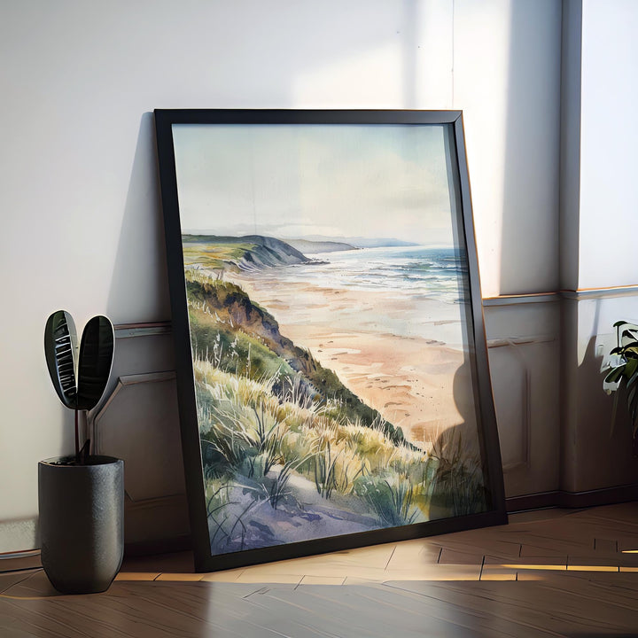 Woolacombe Watercolor Poster Woolacombe Travel Print Woolacombe Wall Art Seaside Painting Devon Beach Souvenir Decor