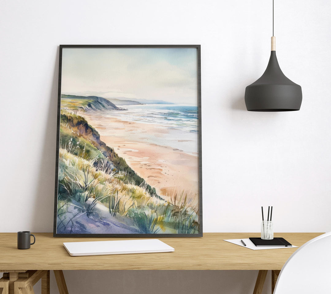 Woolacombe Watercolor Poster Woolacombe Travel Print Woolacombe Wall Art Seaside Painting Devon Beach Souvenir Decor
