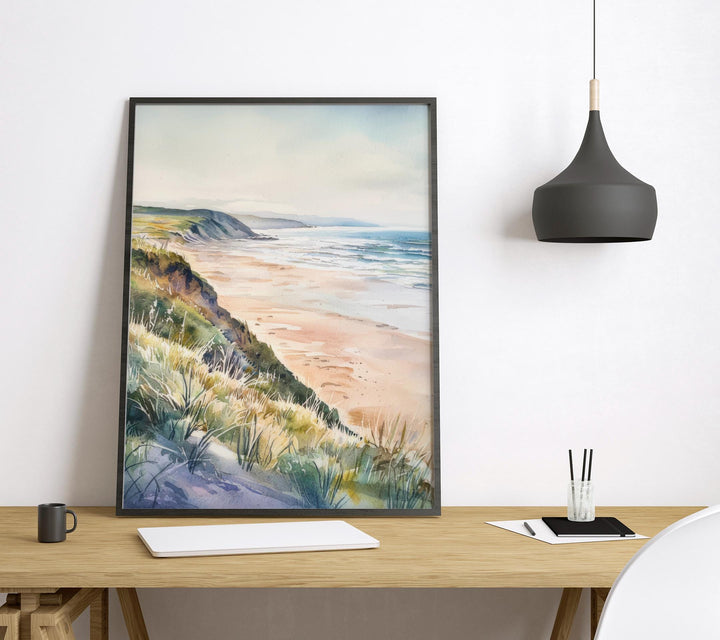 Woolacombe Watercolor Poster Woolacombe Travel Print Woolacombe Wall Art Seaside Painting Devon Beach Souvenir Decor