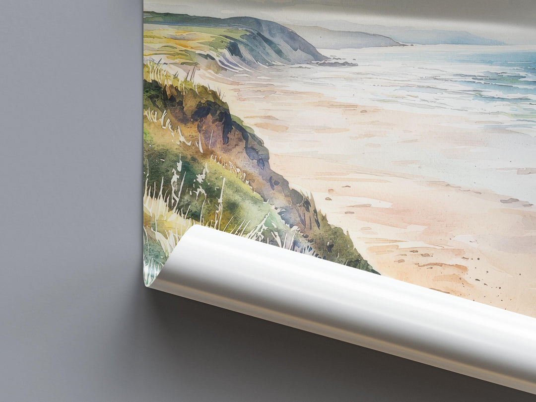 Woolacombe Watercolor Poster Woolacombe Travel Print Woolacombe Wall Art Seaside Painting Devon Beach Souvenir Decor
