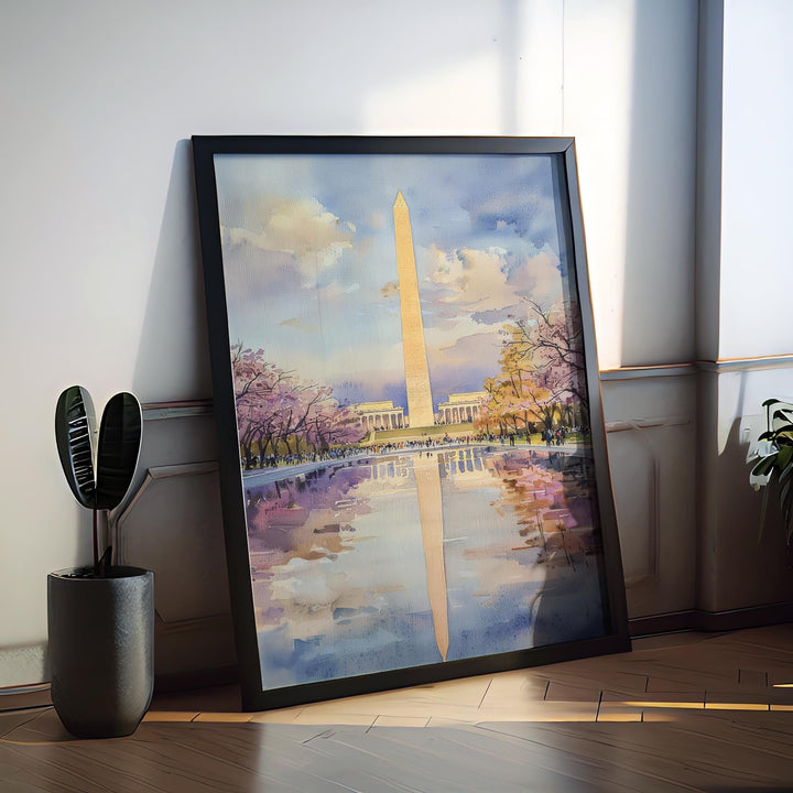 Washington DC Monument Watercolor Poster Travel Print Wall Art DC Souvenir Landmark Painting USA Capital Decor
