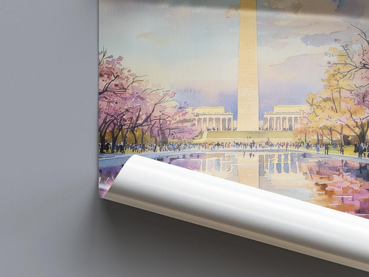 Washington DC Monument Watercolor Poster Travel Print Wall Art DC Souvenir Landmark Painting USA Capital Decor