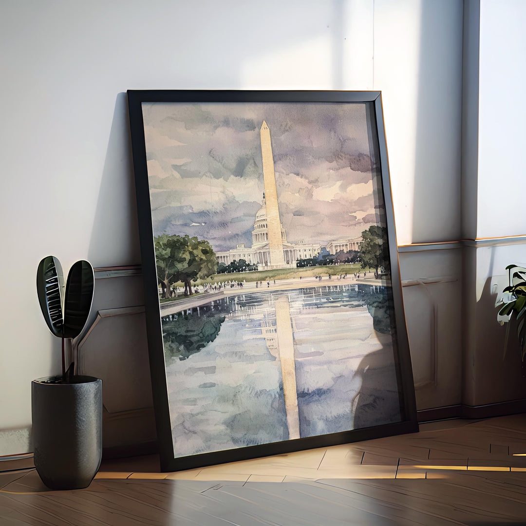 Washington DC Monument Watercolor Poster Travel Print Wall Art DC Souvenir Landmark Painting USA Capital Decor