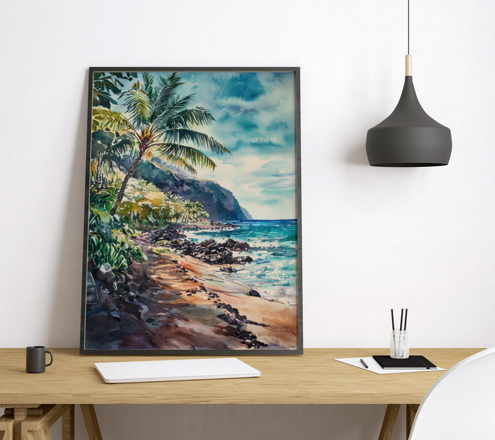 Maui Watercolor Poster Maui Travel Print Maui Wall Art Hawaii Island Painting Maui Souvenir Tropical Beach Decor