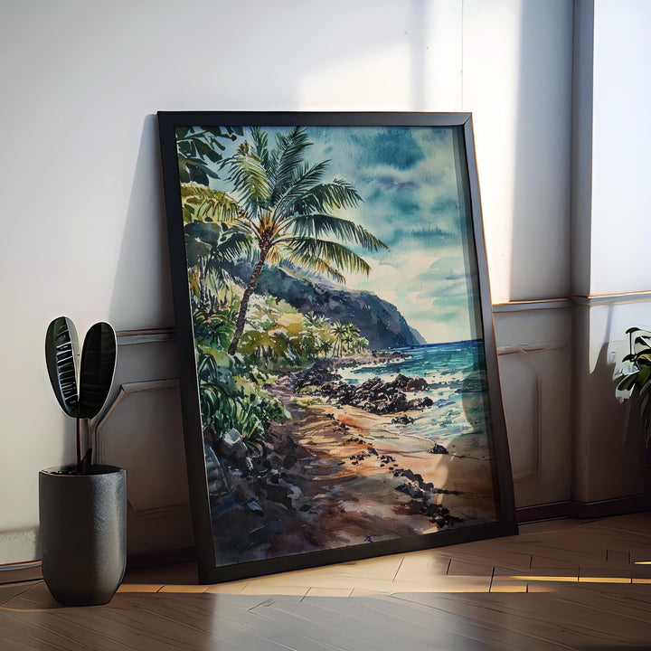 Maui Watercolor Poster Maui Travel Print Maui Wall Art Hawaii Island Painting Maui Souvenir Tropical Beach Decor